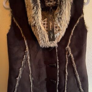 Dollhouse Faux Fur Trim Vest - Dark Brown